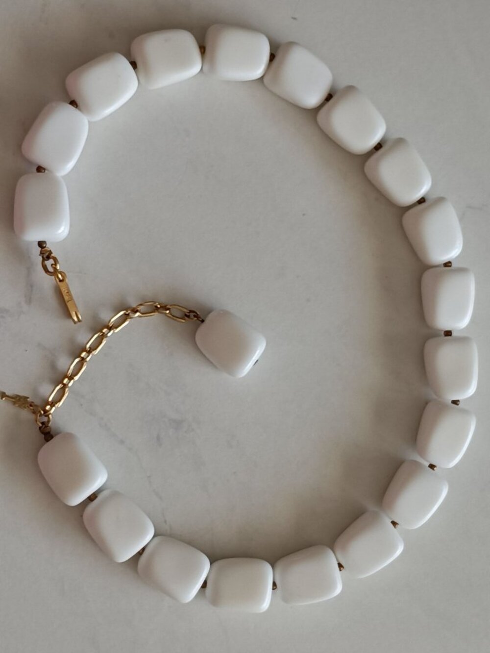 TRIFARI Signed with Hangtag White Lucite Chunky Bead Choker Necklace Mid Century